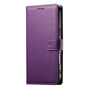 Imagem de LYJSMGZ Capa flip para iPhone 16E, textura lichia couro grão fechamento magnético capa de telefone capa de telefone fólio TPU capa macia proteção contra quedas, roxo, 16E