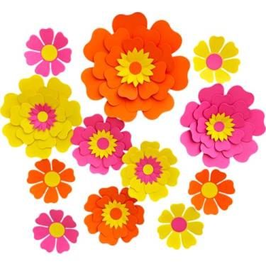 Imagem de Mybbshower Decorações Para Festa Rosa E Laranja, Flores De Papel Amarelo-Choque Decoração Parede, Suprimentos Mulheres, Meninas, Adolescentes, Cenário Casamento (25,4 Cm A 15,4 Cm), Pacote Com 12