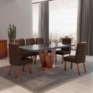 Imagem de Sala de Jantar 160x80 Aurora MDF/Vidro Grafite 6 Cadeiras Bom Pastor, 
