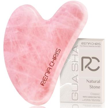 Imagem de Rena Chris Gua Sha Facial Tools, Guasha de Quartzo Rosa para Acupuntura, Ferramenta de Massagem Manual para Escultura de Mandíbula e Redução de Inchaço, Ferramenta de Massagem Facial Gua Sha, Presente