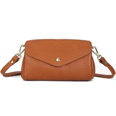 Imagem de Zhuoliang Bolsa tiracolo pequena de couro genuíno para mulheres, bolsa de viagem para celular, mini bolsa carteiro carteira clutch, Marrom-1891, Bolsas para celular
