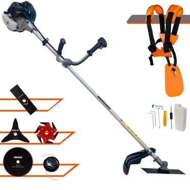 Imagem de Roçadeira Aparador de Grama Anmax CG430B À Gasolina Motor 2T 43cc 1,7HP Completa 5 Opções de Corte C/ Facas 2 Pontas, 3 Pontas, 6 Pontas, 80 Dentes