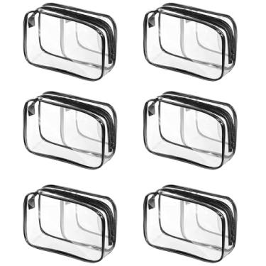 Imagem de Bolsas de cosméticos transparentes para mulheres e homens, bolsas de higiene à prova d'água, bolsas de maquiagem de PVC, estojo organizador com zíper para viagem e banheiro, 6 cores pretas, Sacos à