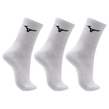 Imagem de Meia Cano Médio Mizuno Basic Tam. 33-38 Pacote Com 3 Pares, Branco, 33