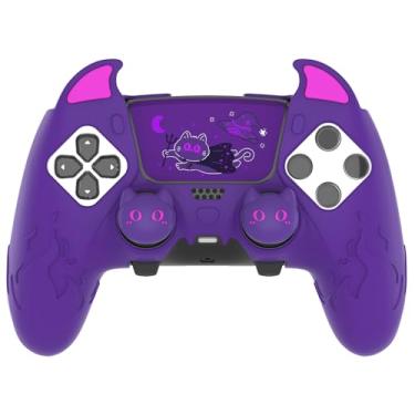 Imagem de PlayVital for PS5 Edge Controller Skin | Demon Purple Silicone Cover with Touchpad Sticker & Thumb Grip Caps | Cute Protecter Case Accessories