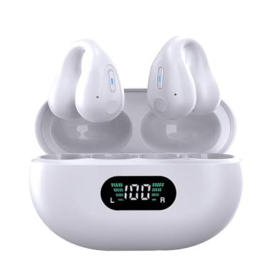 Imagem de Ear clipe Bluetooth fones de ouvido de ouvido de ouvido aberto fones de ouvido sem fio com estação de carregamento LED 36h (Branco cerâmico)