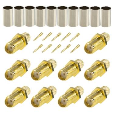 Imagem de BOOBRIE Pacote com 10 conectores de crimpagem RP-SMA RPSMA fêmea conector de crimpagem adaptador reto 50 ohm banhado a ouro para cabo coaxial LMR240 RG8X 4D-FB