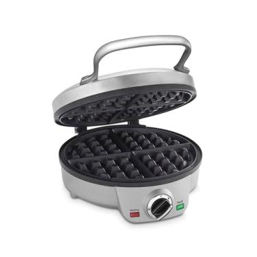 Imagem de Cuisinart Máquina de waffle belga, ferro de waffle redondo, 6 configurações de escurecimento ajustável, alerta audível, placas antiaderentes, WAF-200P1, prata