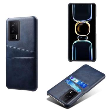 Imagem de Capas Compatível com Xiaomi POCO F5 PRO 5G,Caso de couro PU-Tampa de telefone a prova de choque com 2 slots de cartão,Proteção anti-impressão digital e anti-gota-Blue