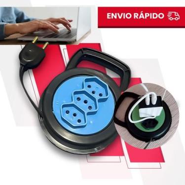 Imagem de KIT Extensão Elétrica 3 e 5 Metros Retrátil 10a Adaptador Tomadas Benj