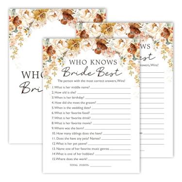 Imagem de Jogos de chá de panela, jogos de festa de casamento floral de outono, Who Knows Bridal Best - Jogos de despedida de solteira, ideias de jogos de festa de noivado, lembrancinhas de suprimentos de