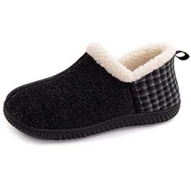 Imagem de ULTRAIDEAS Pantufa feminina fechada nas costas com espuma viscoelástica, sapato de lã quente para uso interno e externo, Preto, 7