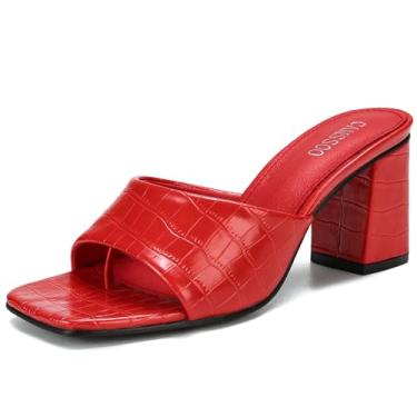 Imagem de CAMSSOO Sandálias Femininas De Salto Quadrado Aberto, Vermelhas, Salto Bloco, Sandália Mule, Chinelos, Salto Alto Sem Cadarço, Sapatos Sociais Para Festa, Casamento, Tamanho 7,5 Cn38
