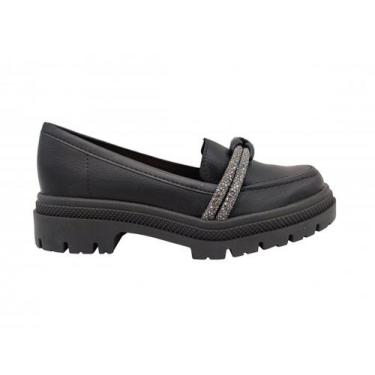 Imagem de Mocassim Loafer Moleca Feminino com Strass 5775.107, Preto, 39