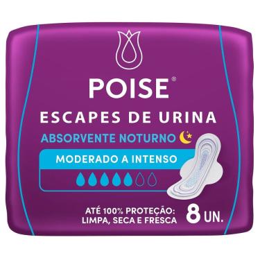 Imagem de Absorvente Noturno Poise Escapes de Urina Moderado A Intenso com 8 Unidades