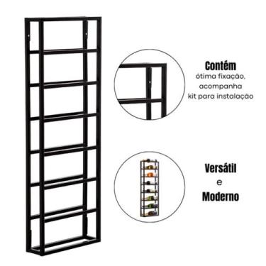 Imagem de Adega Suspensa de Vinhos Preta em Metalon 98x35cm Suporta 7 Garrafas I