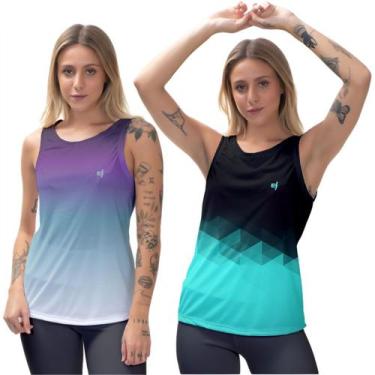 Imagem de Kit 2 Blusas Feminina Regata Cavada Térmica Academia Caminhada dia a d
