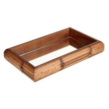 Imagem de Bandeja retangular de madeira Bamboo com espelho L29xP18x4,5cm cor mar