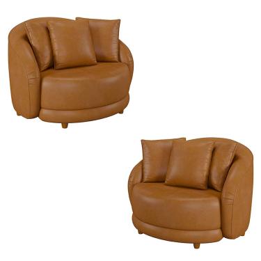 Imagem de Kit 2 Poltronas Decorativas Base Fixa Galáxia com Almofadas PU Caramelo G45 - Gran Belo