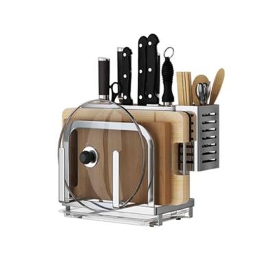 Imagem de JUSHZ Bandeja de cozimento, suporte de tábua, suporte para tábua, bancada, panela, talheres, cesta, faca, suporte multifuncional de aço inoxidável (prata, 24 x 13 x 23 cm)