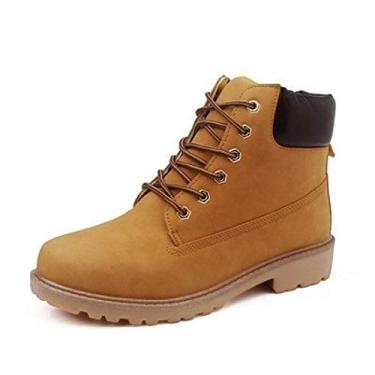 Imagem de Bigfanshu Botas femininas de cano médio para senhoras sapatos rasos tamanho masculino botas de outono e inverno botas europeias e americanas modernas botas leves até o joelho, Amarelo, 34 BR