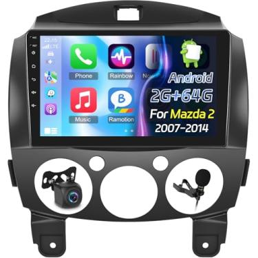 Imagem de [2 + 64 G] Rádio veicular Android 13 para Mazda 2 2007-2014 – Carplay sem fio e Android Auto – tela sensível ao toque de 9 polegadas com Hi-Fi/WiFi/Navegação GPS/SWC + câmera de backup AHD