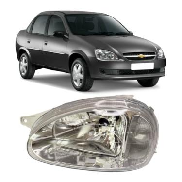 Imagem de Farol Corsa Classic 2003 á 2010 Cromado Lente Lisa em Vidro Lado Esquerdo