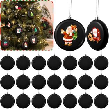 Imagem de VioraWhite 24 peças de enfeites de Natal DIY de 10 cm, enfeite de bola preta, discos planos de plástico fosco, enfeites de pendurar para árvore de Natal, decoração faça você mesmo, artesanato, pintura