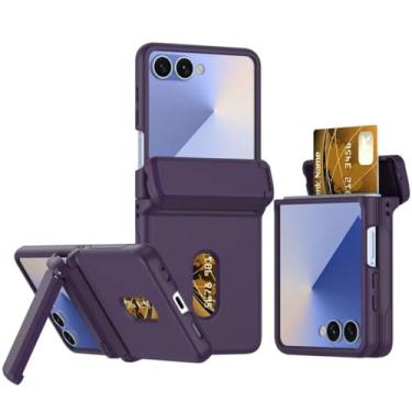 Imagem de Capa para Galaxy Z Flip6 com suporte para cartão e proteção de dobradiça multifuncional (para Galaxy Z Flip6/roxo escuro)