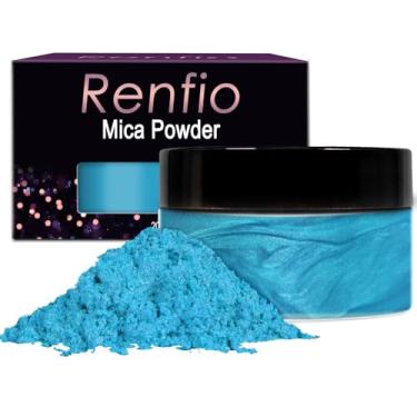 Imagem de Renfio Pigmento De Pó Mica 100G, Corante Natural Metálico, Resina Epóxi Mineral Perolada Brilhante Para Pintura, Fabricação Sabão, Bombas Banho Slime, 3,5 Oz - Azul Atômico