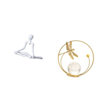 Imagem de Fenteer Escultura de Bola de Cristal de Pensador Criativo, Estatueta de Metal Exclusiva, Ornamento de Mesa Abstrato para Entrada, Quarto, Corredor, Lareira, S