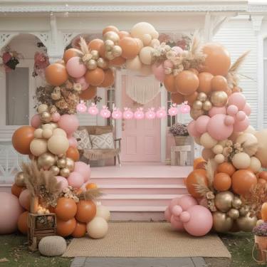 Imagem de Gold Pink Orange Fall Balloon Garland Arch Kit