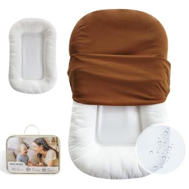 Imagem de Espreguiçadeira infantil, capa para ninho de bebê, algodão macio e interior impermeável, assento de bebê para tempo de barriga, espreguiçadeira para recém-nascidos de 0 a 24 meses (marrom)