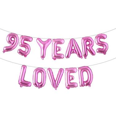 Imagem de Faixa de balão amada por 95 anos, guirlandas de glitter multicoloridas para artigos de decoração de festa de aniversário de 95 anos/casamento (95 YEARS LOVED Rose Red)