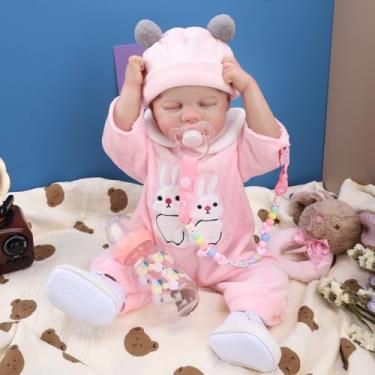 Imagem de Bebê Reborn Boneca Realista Menina Coelho Corpo de Silicone 48cm Cabelo Pintado