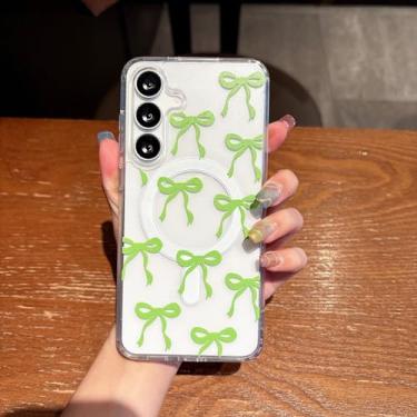 Imagem de UEEBAI Capa magnética para Samsung Galaxy S25 FE 5G, capa de arco compatível com MagSafe, fita fina sem fio, estética, capa protetora antiamarelamento à prova de choque para mulheres e meninas - verde