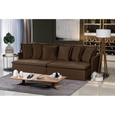 Imagem de Sofá 4 Lugares Com Molas Retrátil E Reclinável Marrom