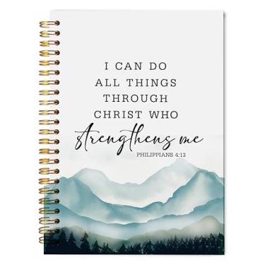 Imagem de Welshower Caderno cristão motivacional 13 x 20 cm, I Can Do All Things Through Christ Cadernos de diário da Bíblia para anotações, caderno espiral de capa dura das escrituras Woodland Mountain