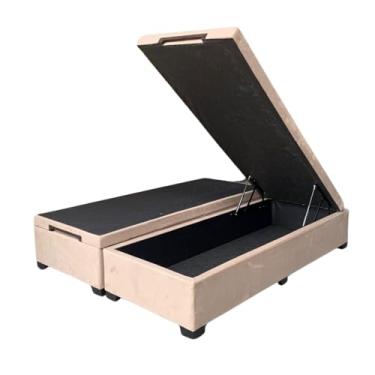 Imagem de Cama Box Baú Casal Bipartido Suede Luxo - Imperium do Sono - Acabamento Reforçado, Amplo Espaço (188x138x44cm, Suede Bege)