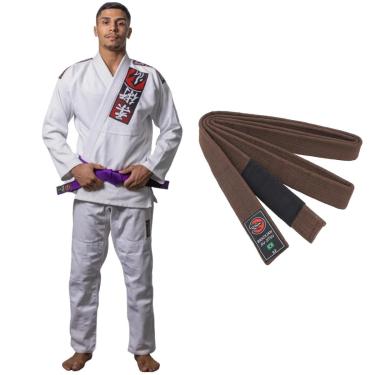 Imagem de Kimono Jiu Jitsu Naja Choke Branco Trançado E Reforçado com Faixa BJJ Adulto-Unissex