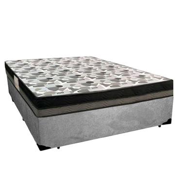 Imagem de Cama Box Casal Suede + Colchão Casal Ortobom Iso Dupla Face 60x188x138 cinza