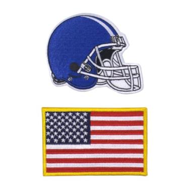 Imagem de mokarier Capacete de futebol bordado patch bandeira dos EUA remendo ferro no logotipo colete jaqueta capuz mochila patch ferro em/costurar em patch (azul)