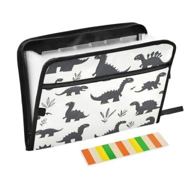 Imagem de CEBUGI Pasta expansível de 13 bolsos, impermeável, sanfonada, organizador de arquivos com etiquetas tamanho A4, organizador de documentos de papel para escola, material de escritório, dinossauros