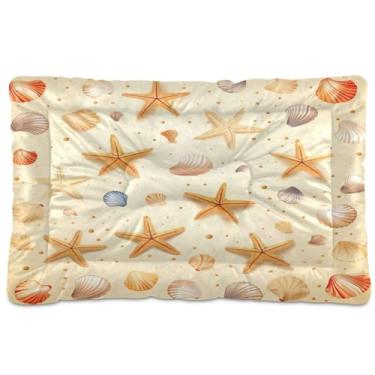 Imagem de Wassud Cama de cachorro com conchas e estrelas do mar ao ar livre para cães pequenos, lavável, impermeável, para viagem, animal de estimação, cama portátil para gatos com fundo antiderrapante para uso