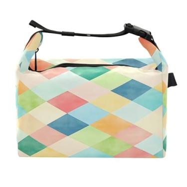 Imagem de STAYTOP Lancheira artística colorida em forma quadrada com fivela de alça, lancheira isolada para meninos e meninas, lancheira térmica para trabalho escolar