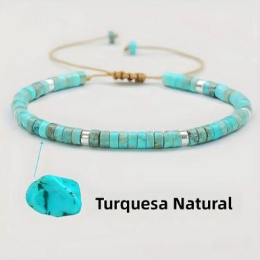 Imagem de Pulseira ajustável com miçangas turquesa natural  Pedra natural, perfe