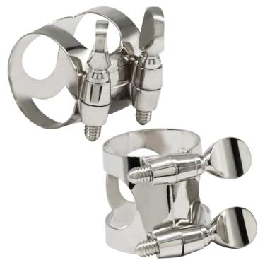 Imagem de Murtenze 2 peças de ligadura de saxofone alto prata, ligadura de bocal de parafusos duplos ajustáveis para instrumento de bocal de saxofone