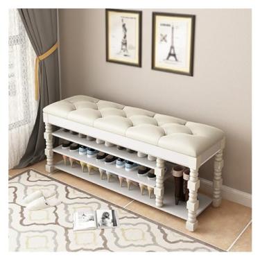 Imagem de Armários para sapatos com prateleiras para sapatos Tamborete de madeira maciça da sapata, armário sapato assento, banco, armazenamento sapatos para entrada sala estar banheiro quarto(Branco)