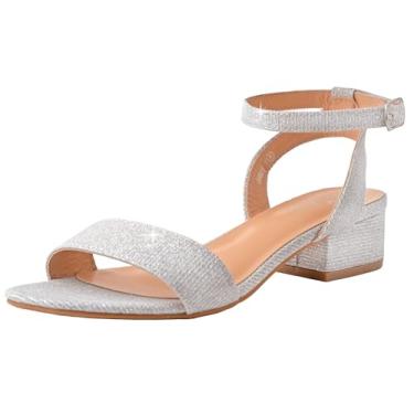 Imagem de TruFox Sandálias femininas de salto baixo de 2,5 cm elegantes salto curto preto prateado sandália social com tiras confortáveis para meninas adolescentes, bico aberto, tira no tornozelo, Prata, 36