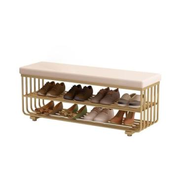 Imagem de Armários para sapatos com prateleiras para sapatos Banco de sapatos para casa com sapateira integrada ao hall entrada, banco longo para cabeceira da cama(120cm)